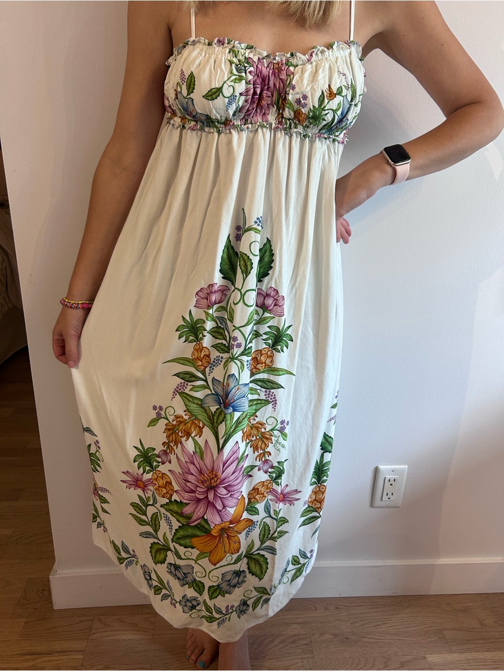 Farm Rio white Floral Maxi Dress, small🪻🌸